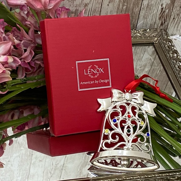 LENOX Sparkle and Scroll Multi-Crystal Silver-plate Bell Ornament - Picture 3 of 11